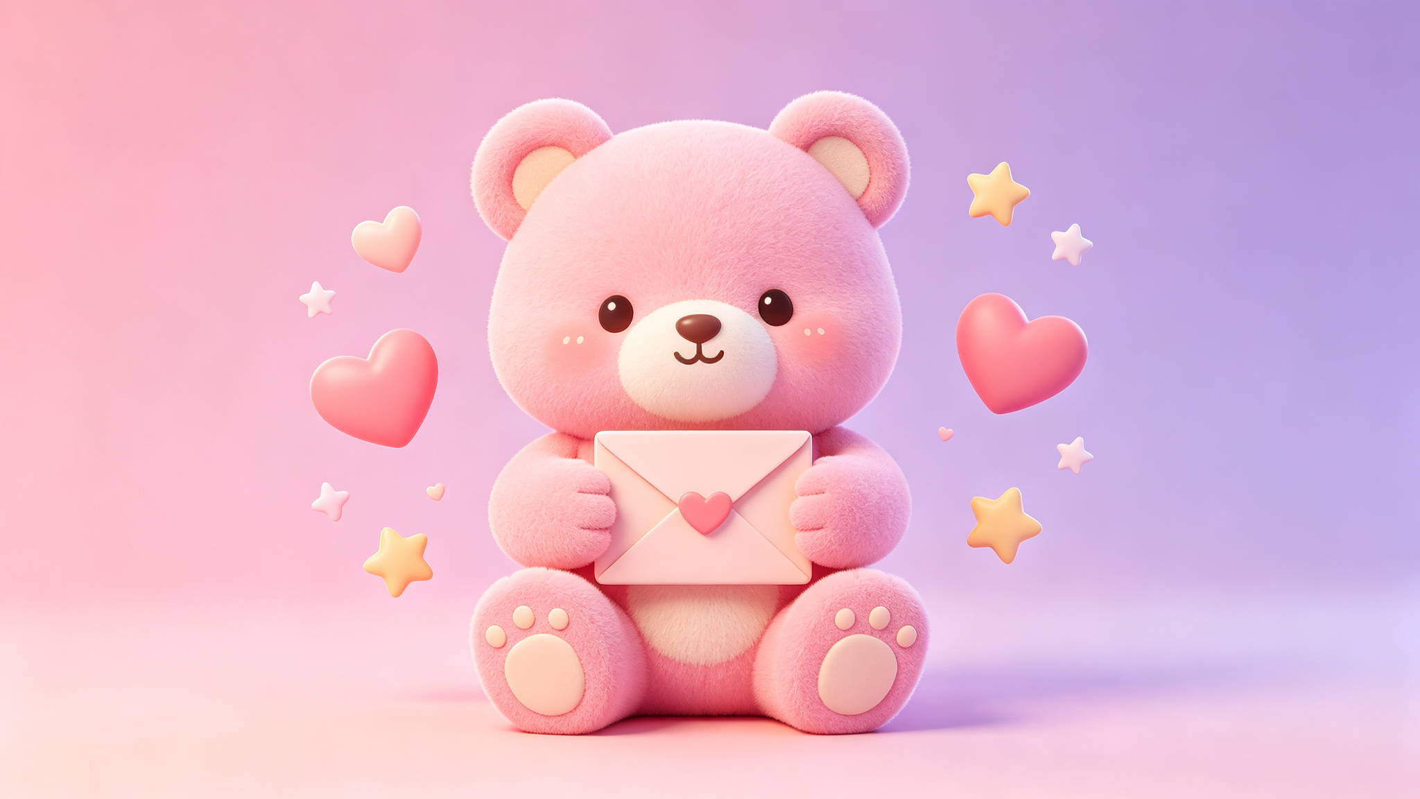 Cute pink teddy bear holding envelope contact us