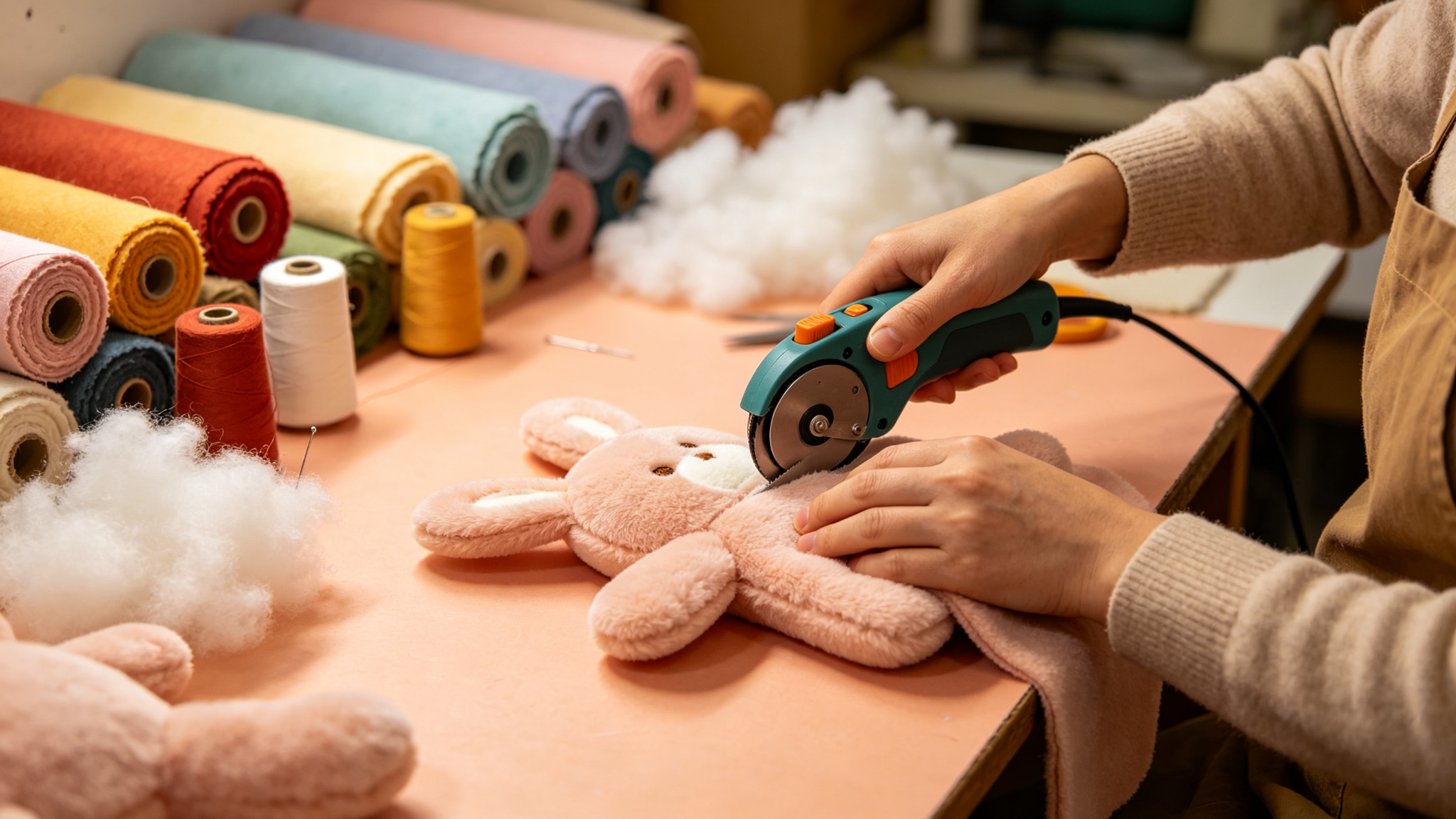 Plush toy production process fabric cutting sewing materials